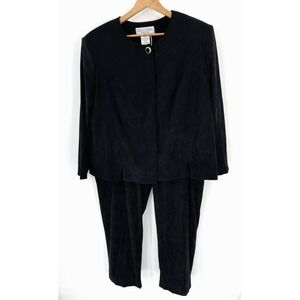 Jessica Howard Womens Petite 24 Pants Suit Burn Out Velvet Black Hidden Buttons‎